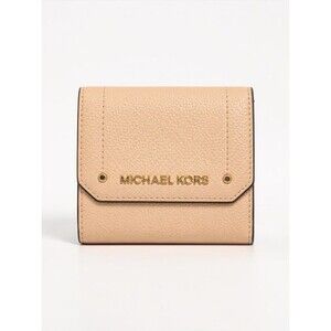 Michael Kors Hayes Trifold Wallet Pebbled Leather Beige Compact Snap Wallet